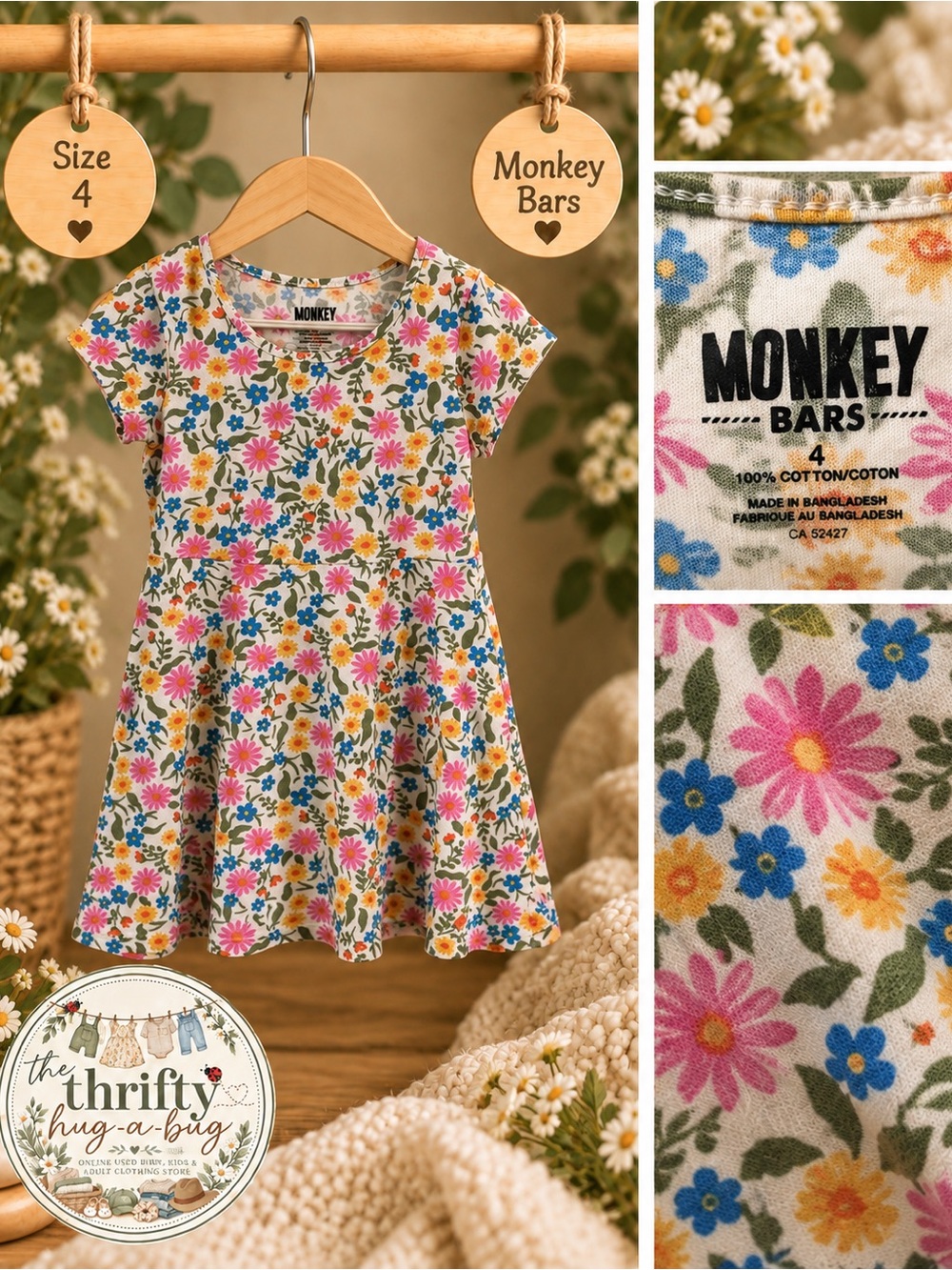 Monkey Bars Girls Floral Fit & Flare Dress Size 4 | 100% Cotton